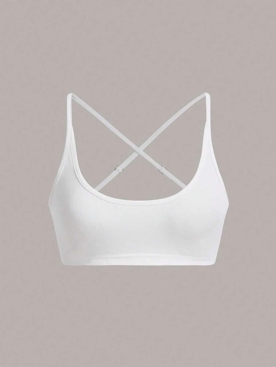 SHEIN EZwear 素色吊帶短上衣 - 白色 - 查看 1