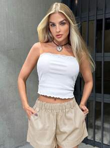 SHEIN EZwear 蕾絲邊抹胸上衣 - 白色 - 查看 4