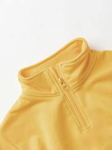 Đứa bé trai Túi kangaroo Một nửa khóa kéo Áo len & Quần nỉ - Màu vàng - Xem 3