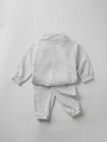 Đứa bé trai Túi kangaroo Một nửa khóa kéo Áo len & Quần nỉ - Xám - Xem 2