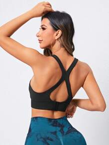 後背十字交叉運動型文胸 - 黑色 - 查看 1