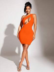 SHEIN SXY One Shoulder Cut Out Front Bodycon Dress - Orange - View 5