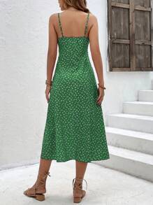 SHEIN Frenchy Đầm Tách cao Thắt nơ trước Nếp gấp Phần Ngực Họa tiết hoa Boho - màu xanh lá - Xem 2