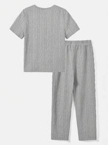 SHEIN Boys Solid Tee & Trousers PJ Set - Light Grey - View 13