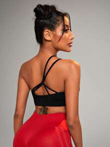 SHEIN Yoga Sxy One Shoulder Cut Out Sports Bra - Black - View 3