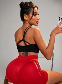 SHEIN Yoga Sxy One Shoulder Cut Out Sports Bra - Black - View 5