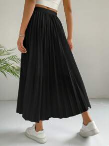 SHEIN EZwear Jupe Plissée Unicolore - Noir - Voir 2