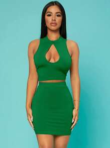 SHEIN SXY 素色包臀半身裙 - 綠色 - 查看 4