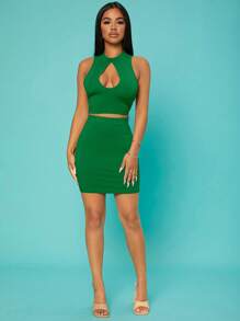 SHEIN SXY 素色包臀半身裙 - 綠色 - 查看 5