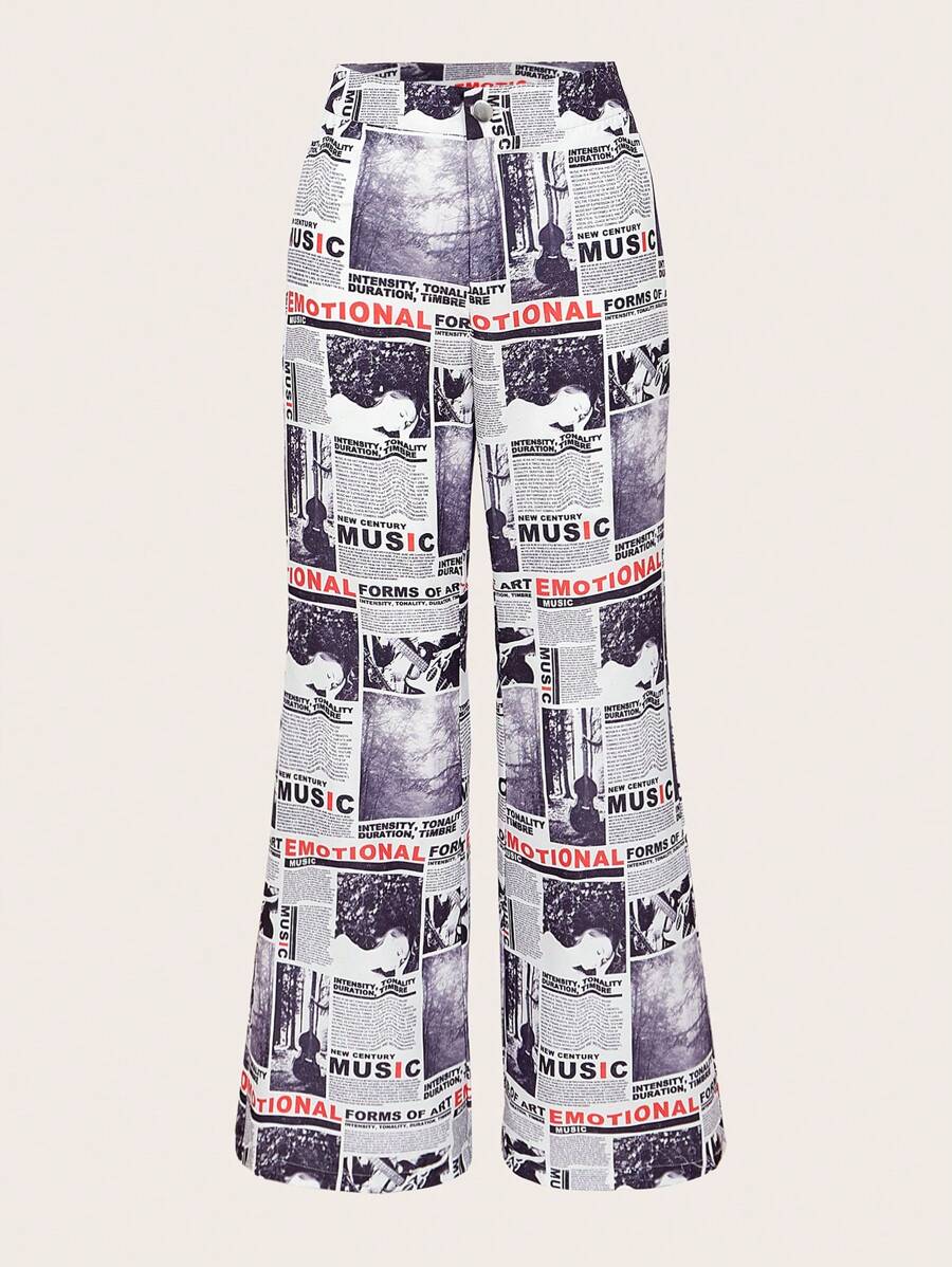 SHEIN Coolane Quần nữ Nút Dây kéo Con số Lá thư Giải trí - Nhiều màu - Xem 1