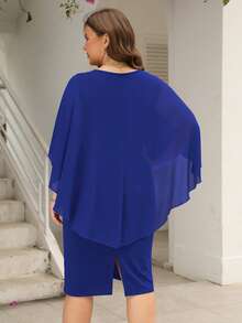 Plus Ruched Cloak Sleeve Dress - Blue - View 2