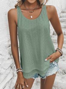 SHEIN LUNE 素色網眼刺繡背心上衣 - 薄荷綠 - 查看 3