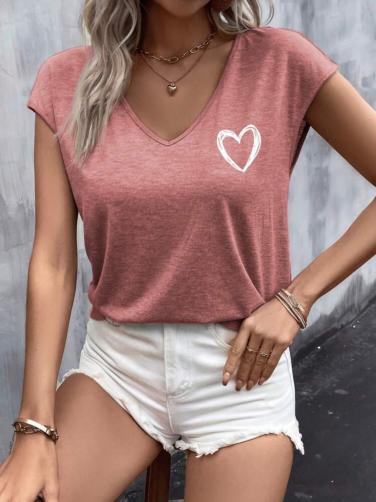 EMERY ROSE In Trái tim tay cánh Áo thun - Bụi hồng - Xem 4