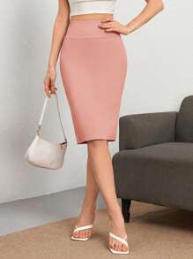 SHEIN Tall Solid Pencil Skirt - Dusty Pink - View 2