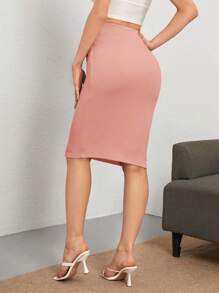 SHEIN Tall Solid Pencil Skirt - Dusty Pink - View 3