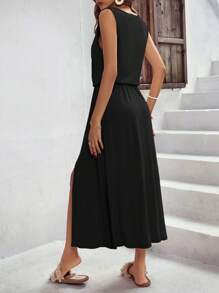 SHEIN LUNE Đầm Túi Tách cao màu trơn Giải trí - màu đen - Xem 2