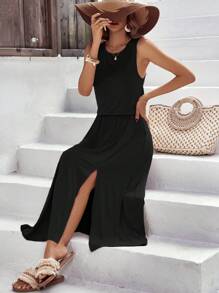 SHEIN LUNE Đầm Túi Tách cao màu trơn Giải trí - màu đen - Xem 3