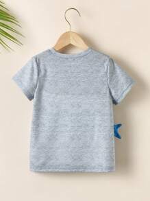 SHEIN Chico joven Camiseta con estampado de tiburón - Gris - Ver 2