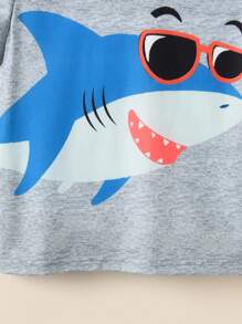 SHEIN Chico joven Camiseta con estampado de tiburón - Gris - Ver 4