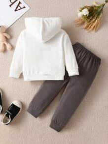 SHEIN Young Boy Letter Graphic Kangaroo Pocket Hoodie & Joggers - Multicolor - View 2