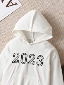 SHEIN Young Boy Letter Graphic Kangaroo Pocket Hoodie & Joggers - Multicolor - View 3