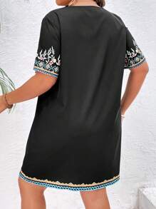 SHEIN VCAY Hơn In hoa Cổ v Mùa hè Đầm - màu đen - Xem 2