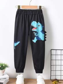 SHEIN Young Boy Dinosaur Print 3D Patched Design Joggers - Black - View 1