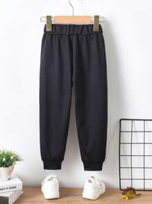 SHEIN Young Boy Dinosaur Print 3D Patched Design Joggers - Black - View 2