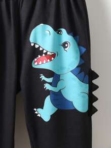 SHEIN Young Boy Dinosaur Print 3D Patched Design Joggers - Black - View 5