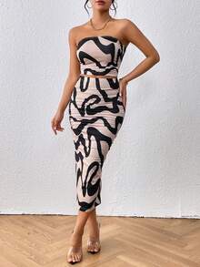 SHEIN Privé 滿版印花抹胸上衣和鉛筆裙 - 彩色 - 查看 5