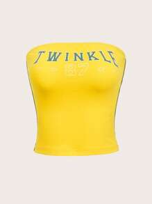 SHEIN EZwear Áo nữ Ruy băng Sọc bên Hình học Lá thư Giải trí - Màu vàng - Xem 1