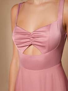 SHEIN Belle Nếp gấp Phần Ngực Cắt ra phía trước Lưới Váy Phù dâu Dây - Bụi hồng - Xem 7