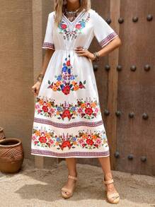 SHEIN LUNE 印花V領連衣裙不附腰帶