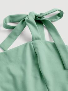 SHEIN MOD Solid Knot Shoulder Wide Leg Jumpsuit - Mint Green - View 3