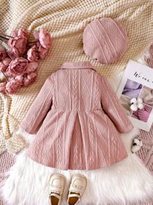 Baby Girl Solid Bow Front Coat & Hat - Dusty Pink - View 2