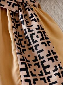 Đứa bé gái In Địa lý Ống tay áo Thắt lưng Váy sơ mi & Mũ - Màu be - Xem 7