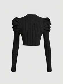 SHEIN MOD 羊腿袖短款T恤 - 黑色 - 查看 4