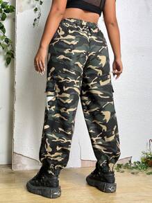 SHEIN Coolane Plus Camo Print Flap Pocket Side Cargo Pants - Multicolor - View 2