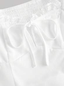 SHEIN MOD Puff Sleeve Frill Trim Tie Front Ruffle Hem Dress - White - View 3