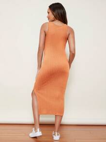 SHEIN 孕婦高衩麻花編織洋裝 - 橘色 - 查看 2
