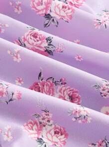 SHEIN MOD 碎花胸部褶皺前抽繩吊帶連衣裙 - 紫丁香色 - 查看 3