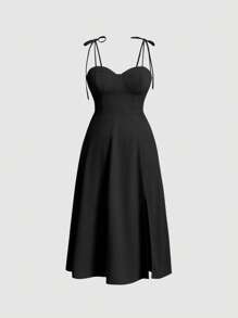 SHEIN MOD Talla grande Vestido de tirantes bustier de hombros con cordón de muslo con abertura - Negro - Ver 1