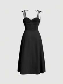 SHEIN MOD Talla grande Vestido de tirantes bustier de hombros con cordón de muslo con abertura - Negro - Ver 2