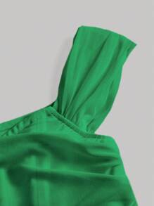 SHEIN MOD 一字肩褶邊網紗上衣 - 綠色 - 查看 4