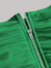 SHEIN MOD 一字肩褶邊網紗上衣 - 綠色 - 查看 5