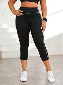 Easithlete 女士明线缝线运动紧身裤，带手机口袋，瑜伽裤