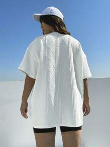 SHEIN Essnce Plus Letter Graphic Drop Shoulder Tee - White - View 5