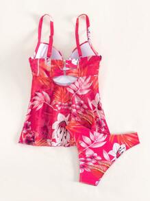 SHEIN Swim Đầm bơi đẩy lên in họa tiết nhiệt đới đi biển mùa hè - Màu Hoa hồng đỏ - Xem 2