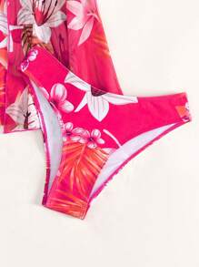 SHEIN Swim Đầm bơi đẩy lên in họa tiết nhiệt đới đi biển mùa hè - Màu Hoa hồng đỏ - Xem 5
