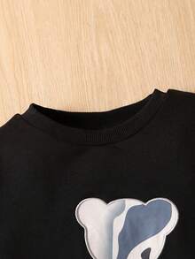 SHEIN 男小童小熊印花衛衣和衛褲 - 黑色 - 查看 6